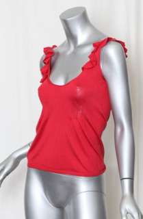 PRADA Womens Red Knit Ruffle Shoulder Sleeveless Cami Tank Top Blouse 