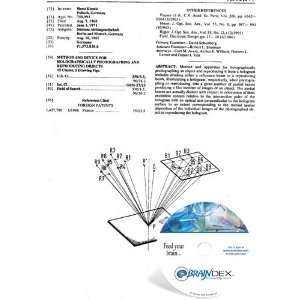 NEW Patent CD for METHOD AND DEVICE FOR HOLOGRAPHICALLY PHOTOGRAPHING 
