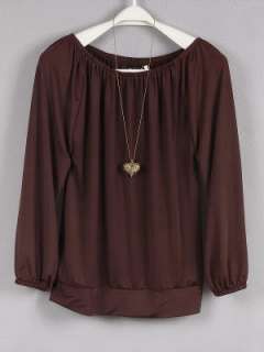 Brown Off The Shoulder Bubble Sleeve Top w/ Necklace XL  