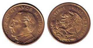 MEXICO 6 PIECE VINTAGE ~UNCIRCULATED 1960S COIN SET, 1 TO 50 CENTAVOS 