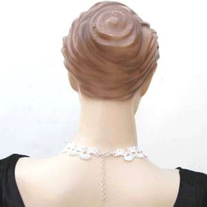 MILKY WHITE PRINCESS CROWN VICTORIAN NECKLACE BEADED  