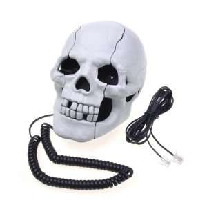  Skull Shape Home Phone Telephone With Flash Eyes White 