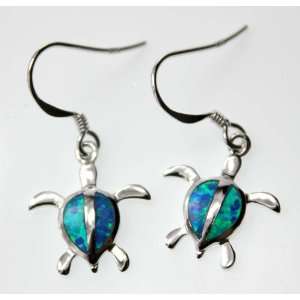   Silver & Opal Honu Turtle Dangling Earrings,  Jewelry