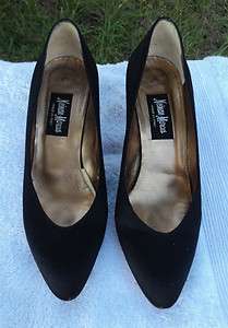 VTG  Made in Italy Black Satin Heels size 6.5 M EUC 