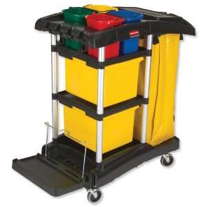 Rubbermaid Housekeeping Service Cart with Color Coded Pails, Black, 44 