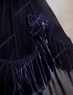 Gothic Civil War Lolita Velvet Dress Ball Gown Prom Navy Blue 185 L 