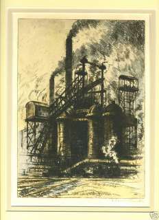 Industrial Mid Century Etching Hand Colored Hans Klemke  
