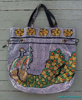 UH MAZING~Vintage 1970s Bohemian~ PEACOCK ~ Beaded Cinch Handbag 
