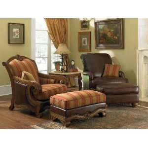  Aico Tuscano Living Room 2 Pc Wood Trim Leather & Fabric 