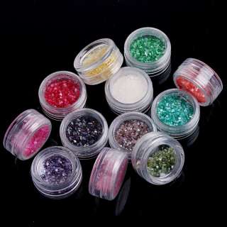 12 Color Glitter Nail Art Decoration Shell Design Tips  