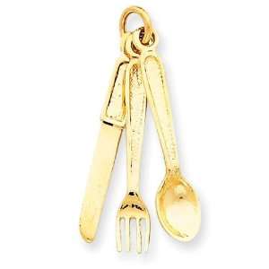  Knife Fork Spoon Charm in 14k Yellow Gold Jewelry