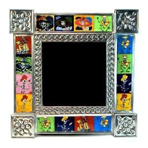  Traditional Mexican Day of the Dead Tin Mirror, 13 X 13 