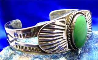 FINE Old Pawn Vintage NAVAJO STERLING Silver TURQUOISE CUFF Bracelet E 