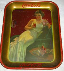 1936 COCA COLA SODA ADVERTISING RESTAURANT TRAY LADY DRESS ART DECO 