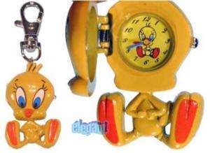 Looney Tunes Yellow Tweety Bird 3 Keychain Clock Watch  