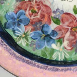 Lesal Ceramics Plate I,Magnin Signed Dish Cat Flowers Blue  