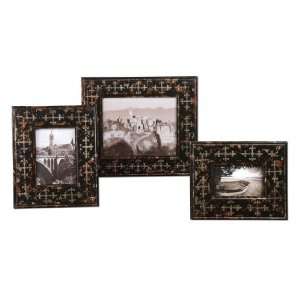   Photo Frames (Set of 3) Antiqued Silver & Matte Black w/ Gold