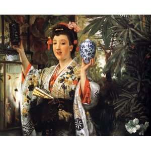 Sheet of 21 Gloss Stickers Tissot Young Lady Holding Japanese Objects