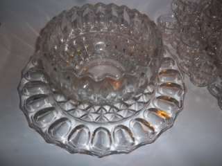 Indiana Glass LOTUS Thumbprint Punch Bowl Set 12 Cups, Bowl, Under 