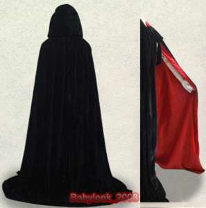 Lined Black Red Velvet Hooded Cloak Cape Wedding LOTR  