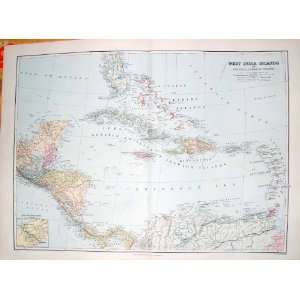  STANFORD MAP 1904 WEST INDIA ISLANDS PANAMA CANAL CUBA 