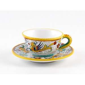  Hand Painted Italian Ceramic Tea Cup & Saucer Raffaellesco 