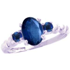  14K White Gold Oval and Round Gemstone Ring Blue Sapphire 