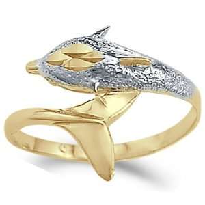 Animal Fish Dolphin Ring 14k White Yellow Gold Band, Size 