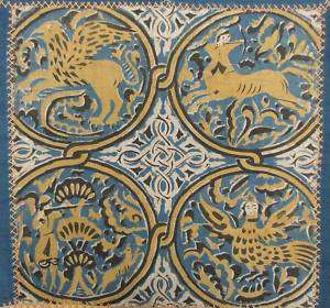 Antique English tablecloth Medieval Celtic design linen  