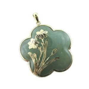  Light Green Jade Sakura Bloom Pendant, 14k Gold Jewelry