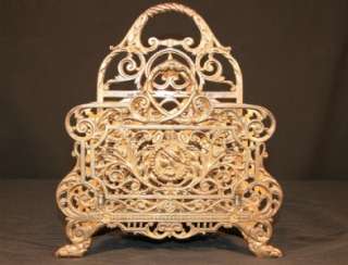   Brass Pierce Decorated Ornate Letter Rack Holder Stand magazine  
