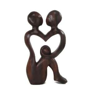 True Love Forever, Entwined Lovers Abstract Art Tropical Wood Carving 