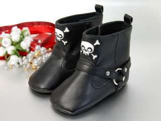 K8 new baby toddler boy black skull boots shoes 9 12M  