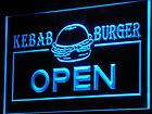 i167 b OPEN Kebab Burger Cafe Fast Food Neon Light Sign
