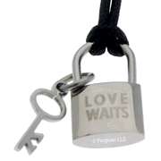 Necklace   Love Waits Lock and Key SS   18 Black Leather Cord   NEW 