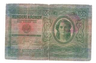 Hungary 100 Korona 1912(1919) VG Banknote P 27  