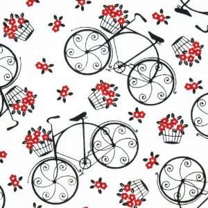  Treasures LAmour de la Vie Velo Fleurs Bicycle Toss White Fabric 