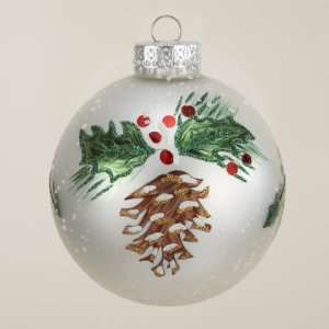 Pack of 24 Pine Cone and Holly Berry White Glass Ball Christmas 
