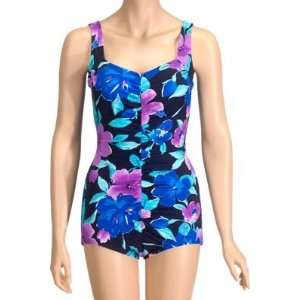  Navy Floral Shirred Front Swimsuit