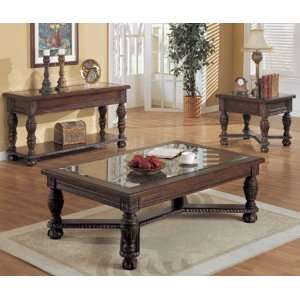  Mohogany Beveled Glass Top 3PC Occasional Table Set Finish 