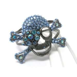  Sparkling Blue Crystal Studded Skull Hinge Bracelet 