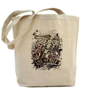  Tote Bag Live For Rock Guitar Skull Roses and Flames 