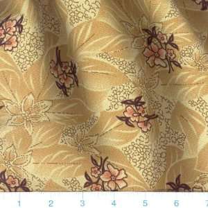  58 Wide Silky Crepe Leaf Floral Gold Fabric By The Yard 