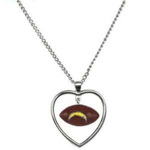   Diego Chargers Necklace w/ Football in Heart Charm