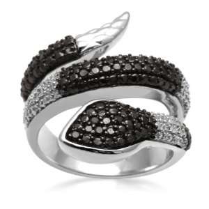  Sterling Silver Black and White Diamond Snake Ring (1/4 
