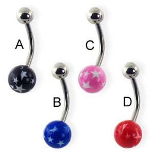  Single star ball belly ring, black   A Jewelry