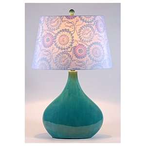  Turquoise Oval Ceramic Table Lamp with Print Shade