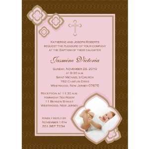   Blossoms with Cross Photo Pink Baptism Invitations   Set of 20 Baby