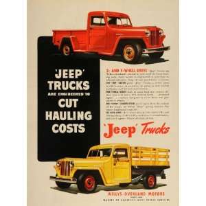  1948 Ad Red Yellow Jeep Pickup Trucks Willys Overland 