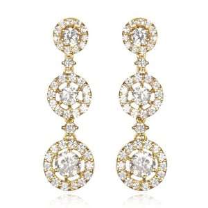  Gold tone 3 Tier White CZ Dangle Earring CHELINE Jewelry